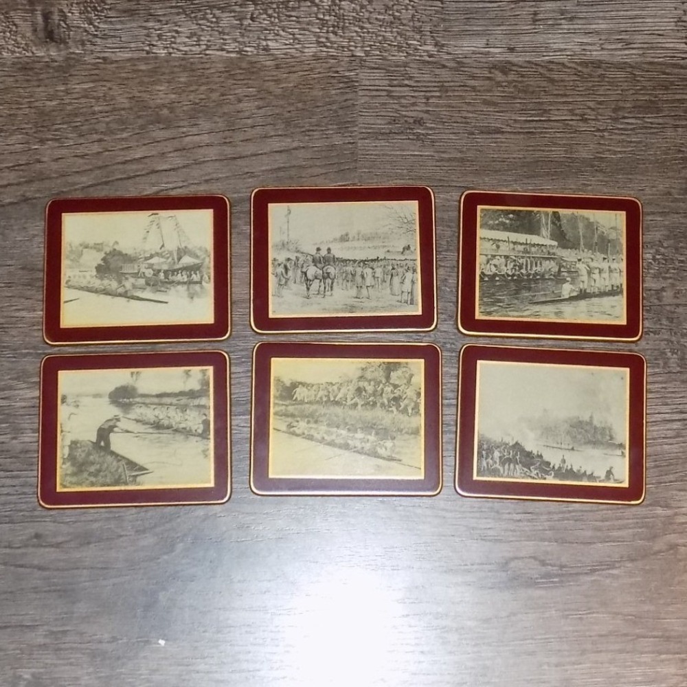 Lady Clare Vintage Coasters Set 6 England Equestrian Rowing‎ Good OS